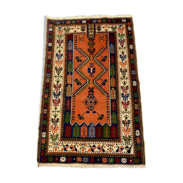 Tapis anatolien turc vintage 190x120 cm tribal boho rouge, bleu, noir, vert