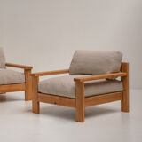 Minimalistic Mid-century Modern Lounge Chairs in Natural Wood, Italy, 1970s
