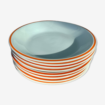 Assiettes plates en porcelaine de Sologne Liseret orange