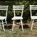 Set of 3 slatted wooden garden chairs