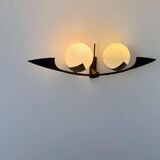 Vintage brass and opaline wall lamp, Arlus, France 1960s