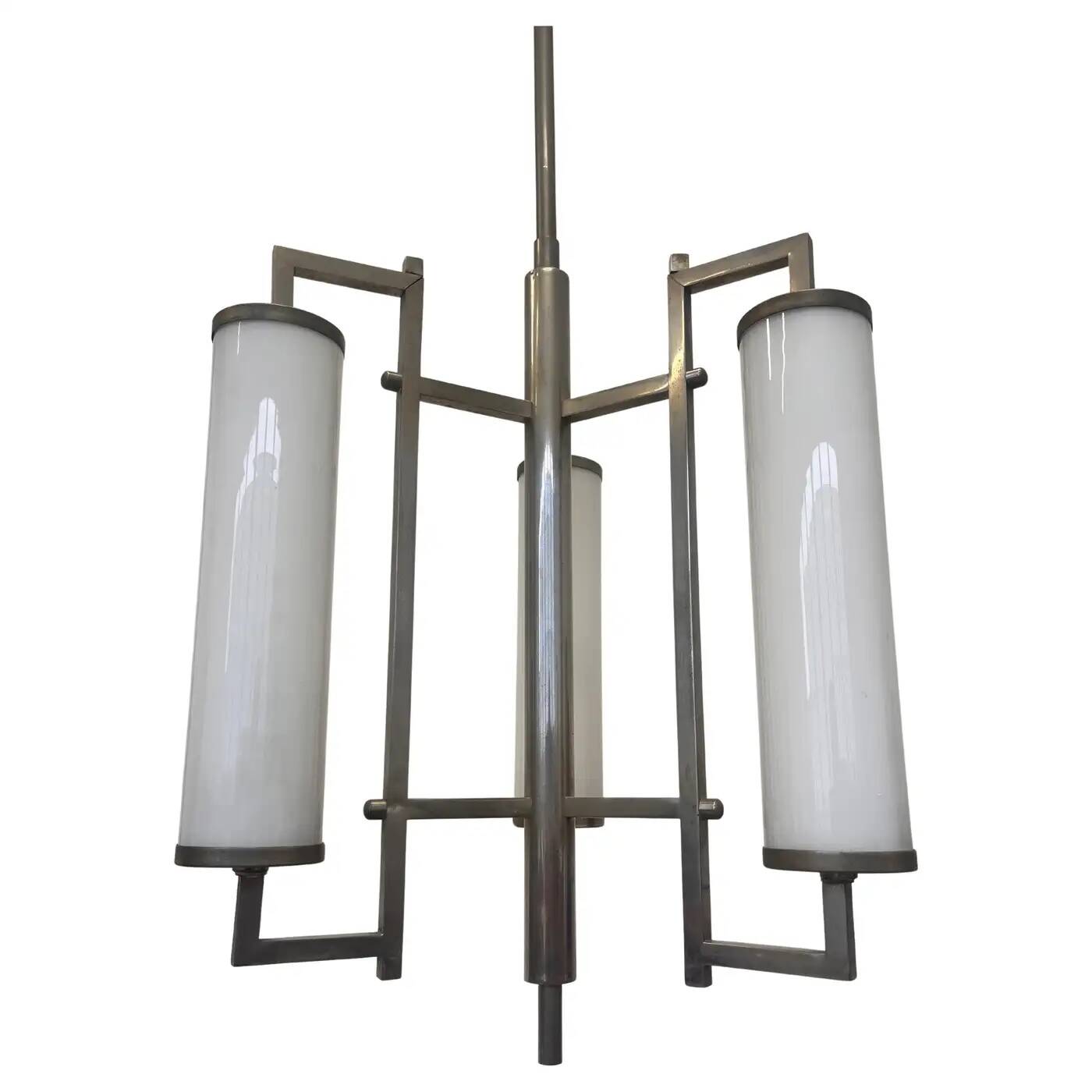 Lustre/suspension tubulaire chromé de style Bauhaus, design unique, années 1930 - fonctionnalisme