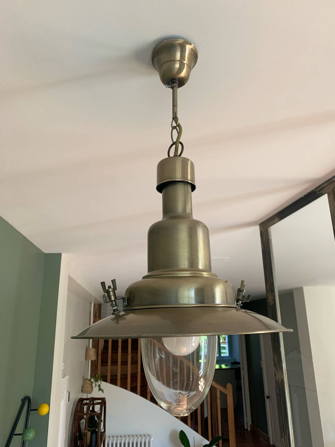 Industrial style brushed brass pendant light