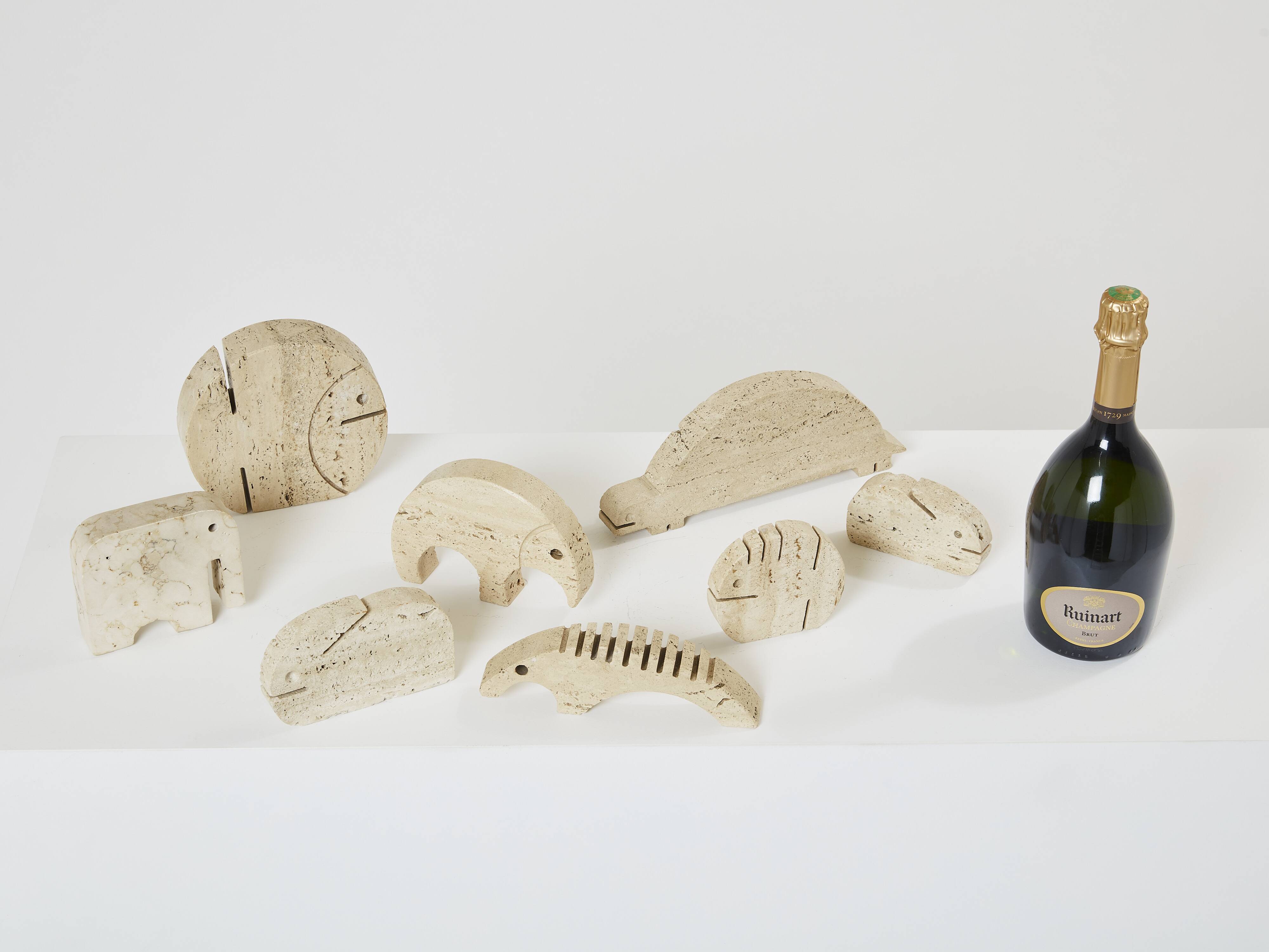 Set of 8 travertine animal sculptures by Fratelli Mannelli 1970