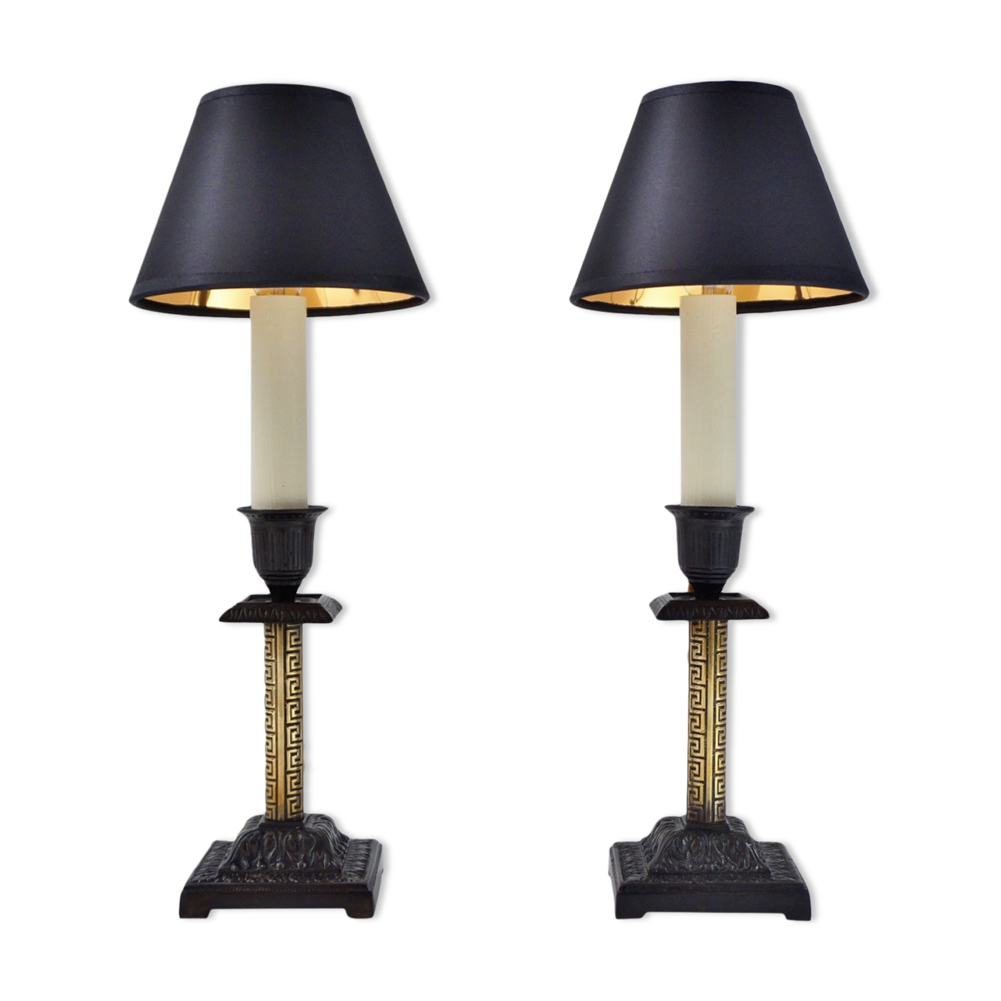 Pair antique candlestick table lamps 1890