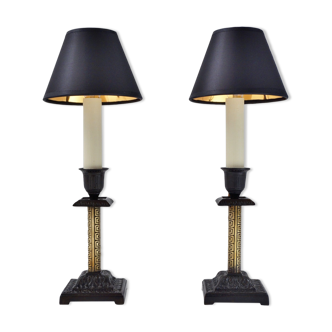 Pair antique candlestick table lamps 1890