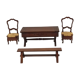 Lot de 3 boîtes à bijoux reproduction miniature en bois d'une table rustique, 2 chaises et un banc