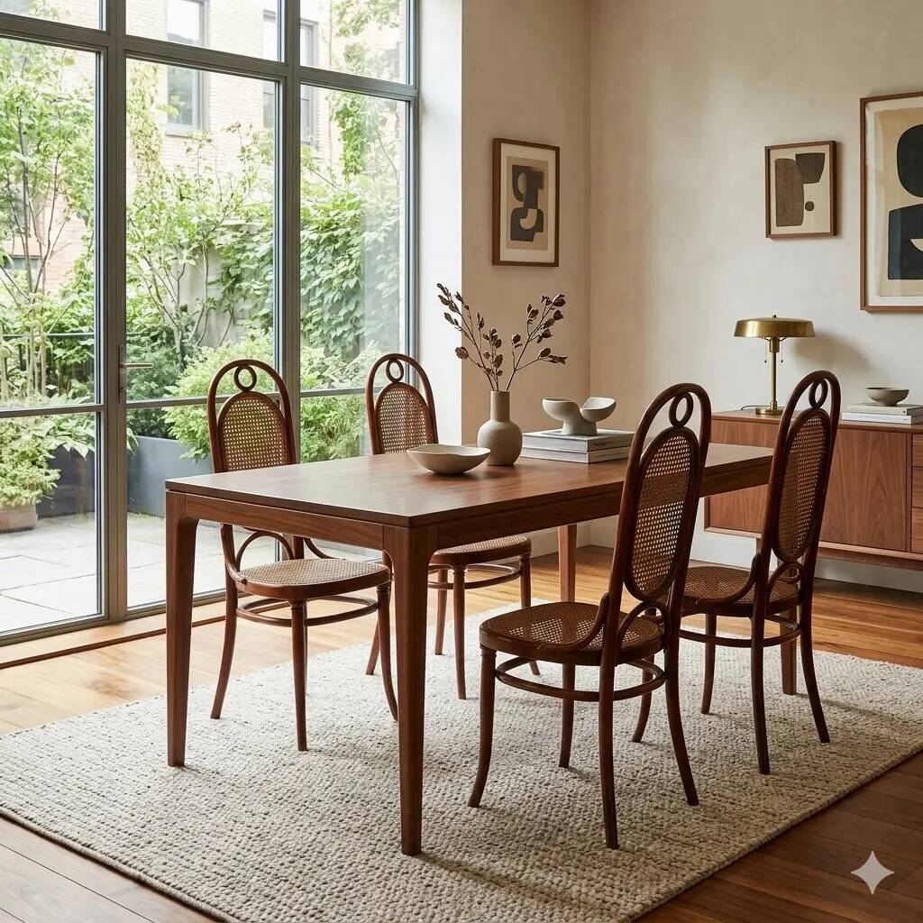 Lot de quatre chaises Thonet anciennes en hêtre cintré teinté acajou, Vienne, XXe siècle