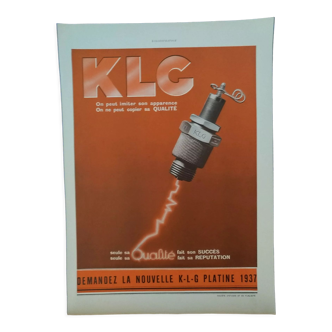 Publicité papier : bougie klc en couleur issue revue d'une année 1937