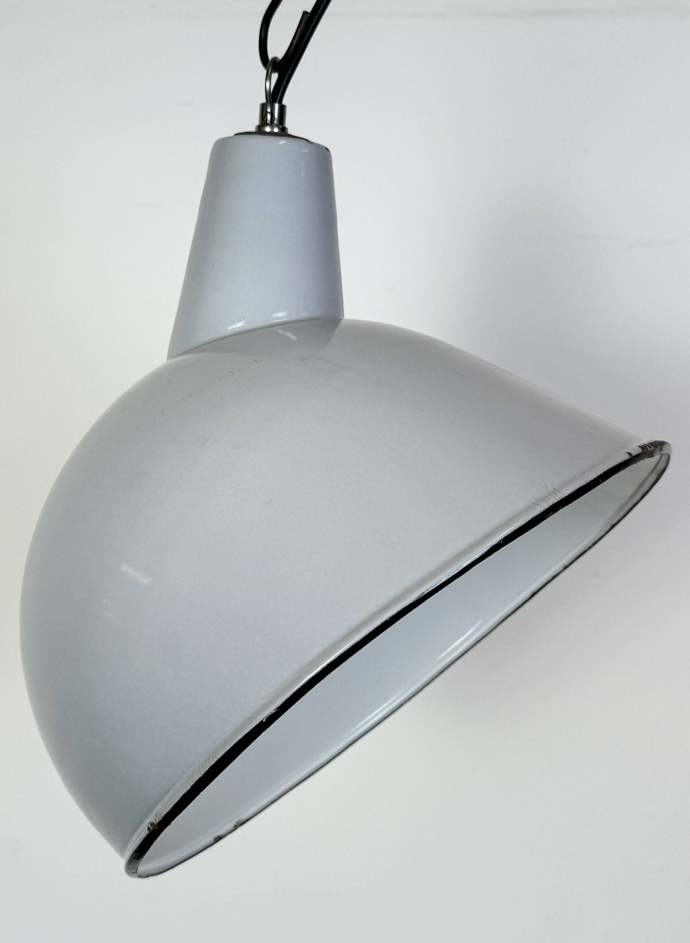 Industrial Grey Enamel Factory Pendant Lamp, 1960s