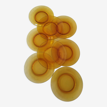 8 assiettes plates vereco ambre