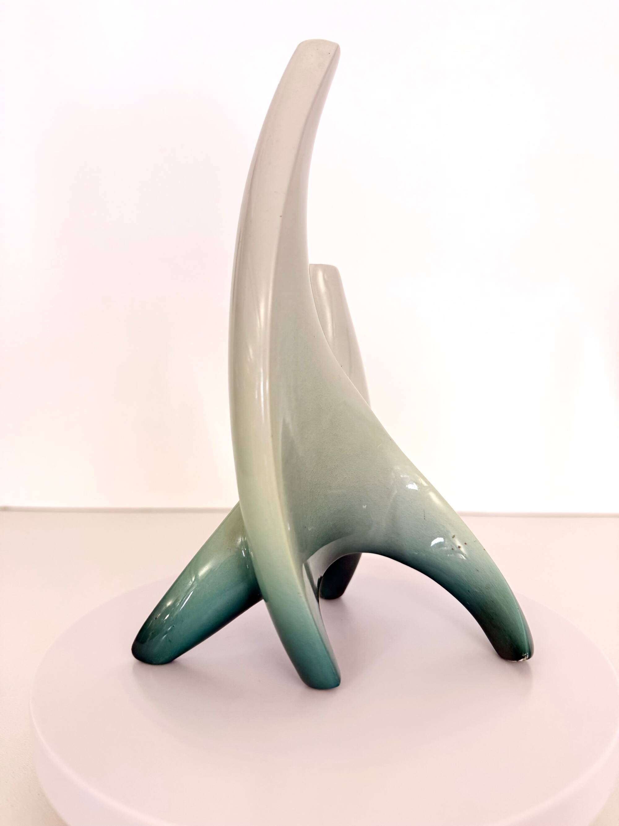 White and Green Ceramic Flower Vase Sculpture attr. to Vibi, Turin, Italy