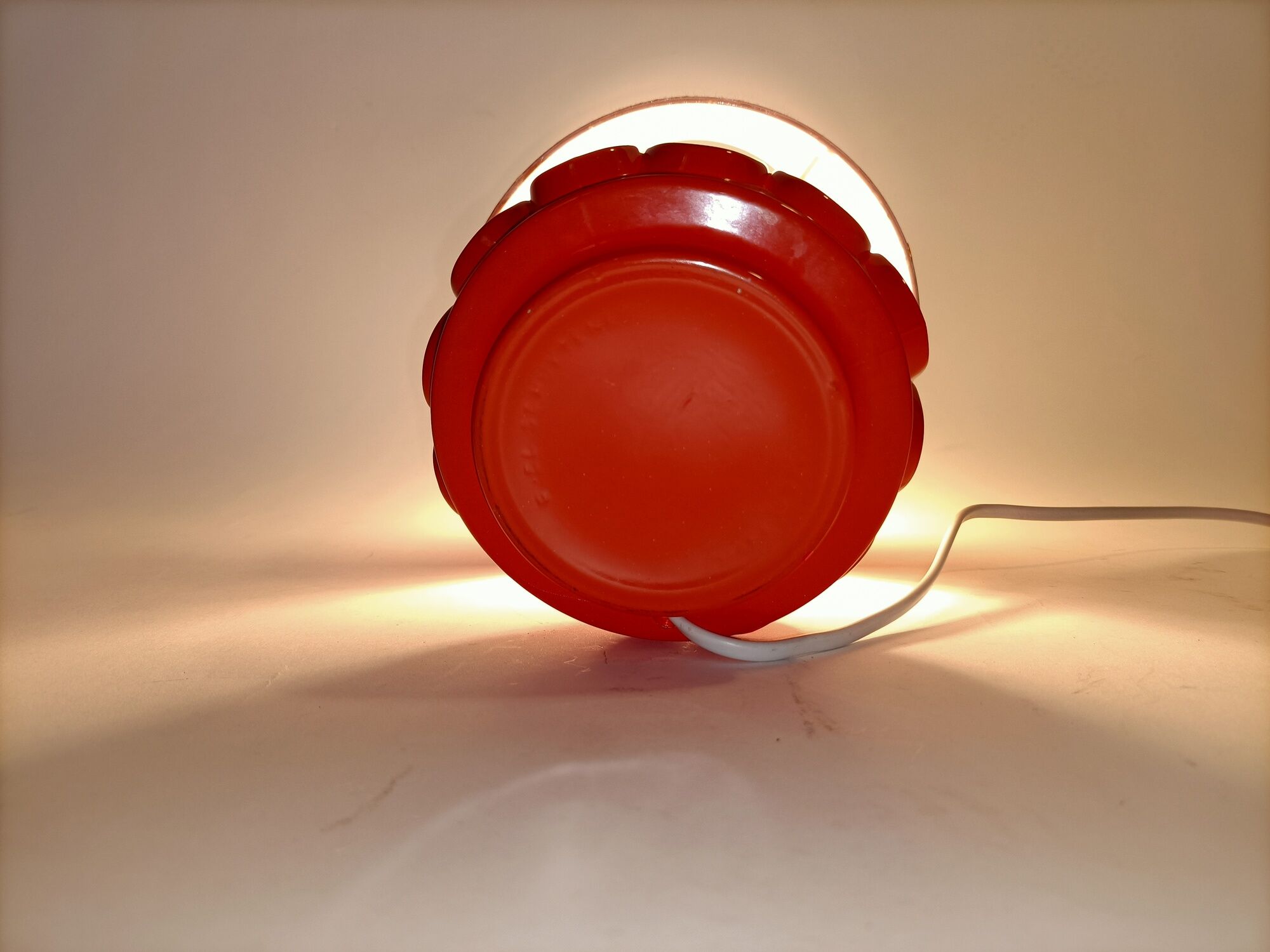 Vintage orange glass lamp signed Robert de Schuytener, 1970.