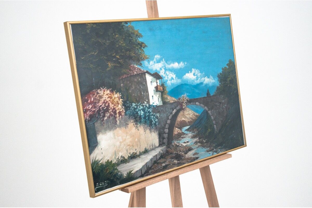 "Bridge over a stream" painting