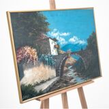 "Bridge over a stream" painting