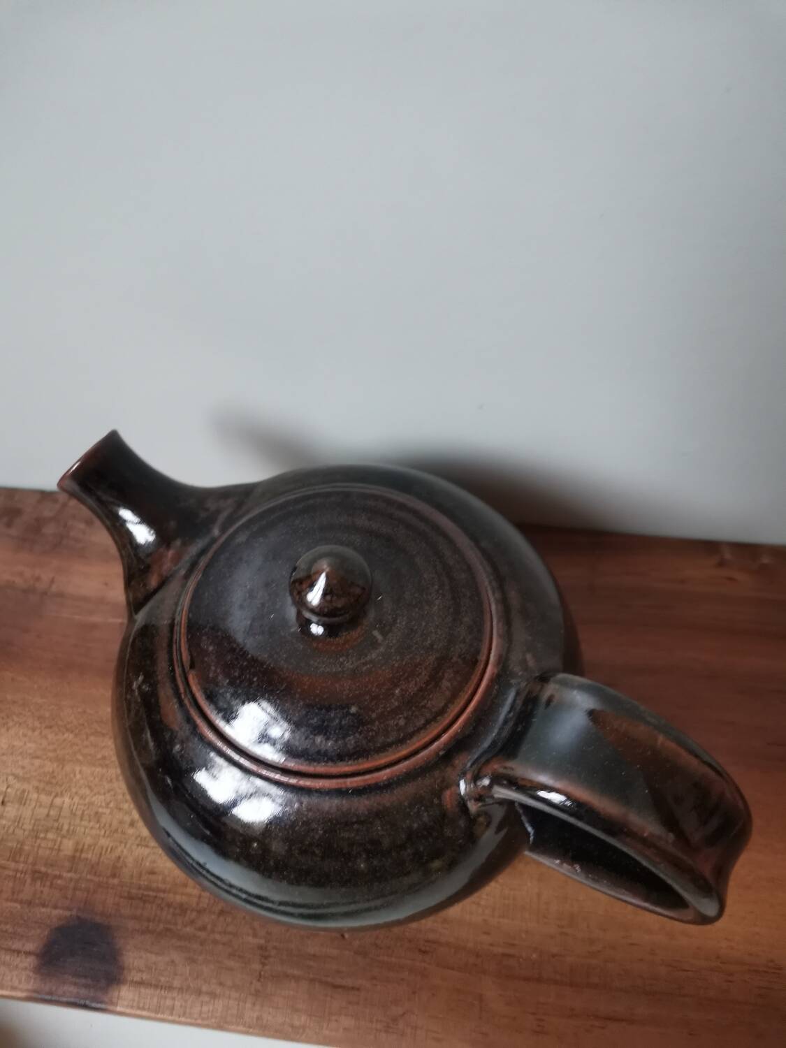 Vintage signed enameled stoneware teapot