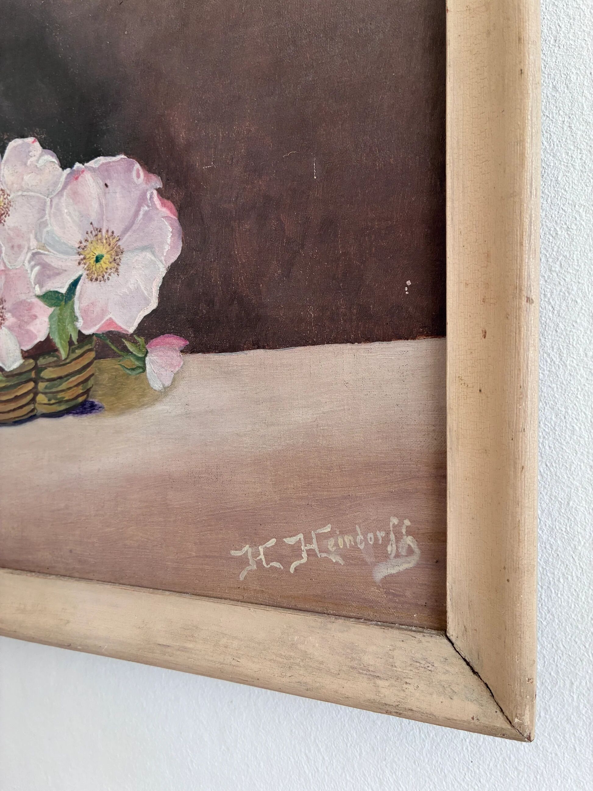 Vintage original flower oil painting, floral still life art