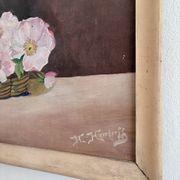 Vintage original flower oil painting, floral still life art