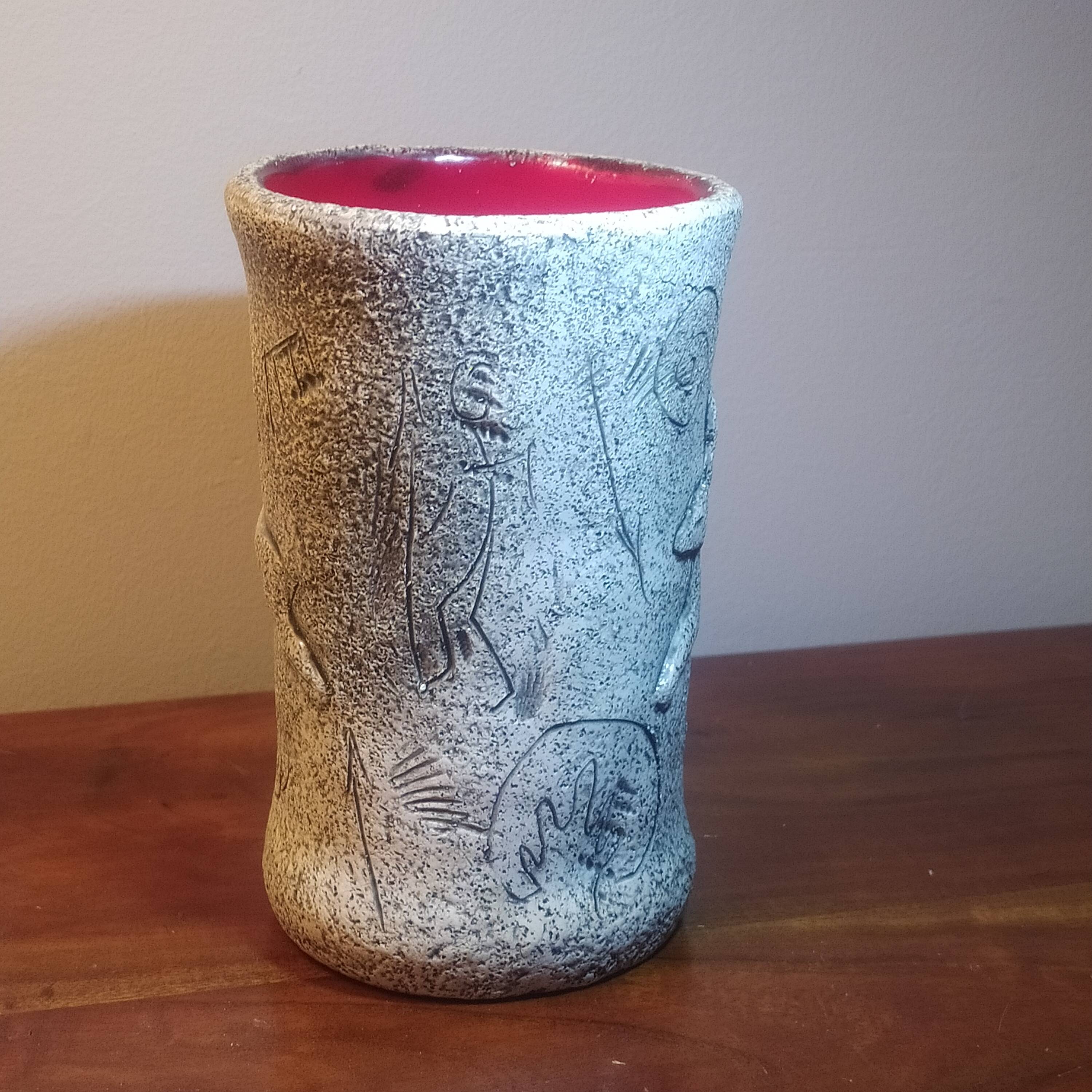 Francis Triay vase Earthenware signed incised decoration prehistoric fresco Ceramic 1950