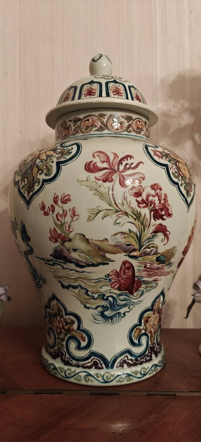 Vintage Boch Belgium Trumpet Vase Changhai Series Oriental Vase