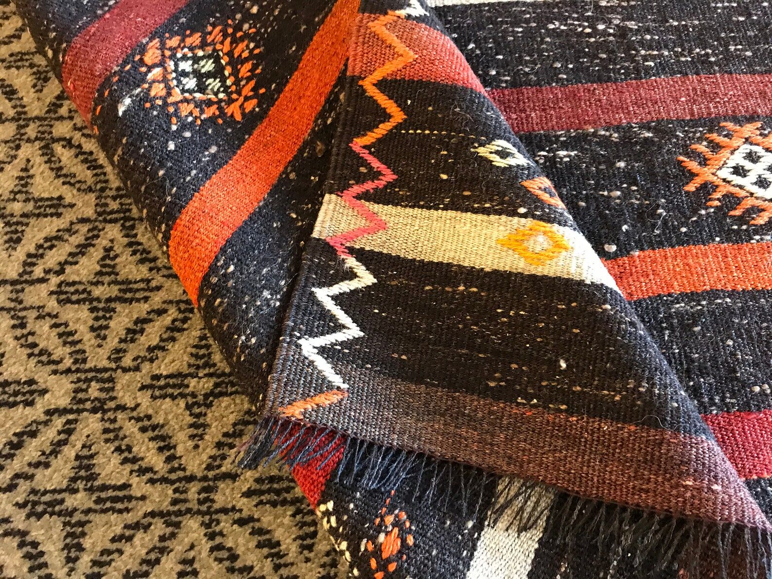 Vintage handmade boho kilim rug