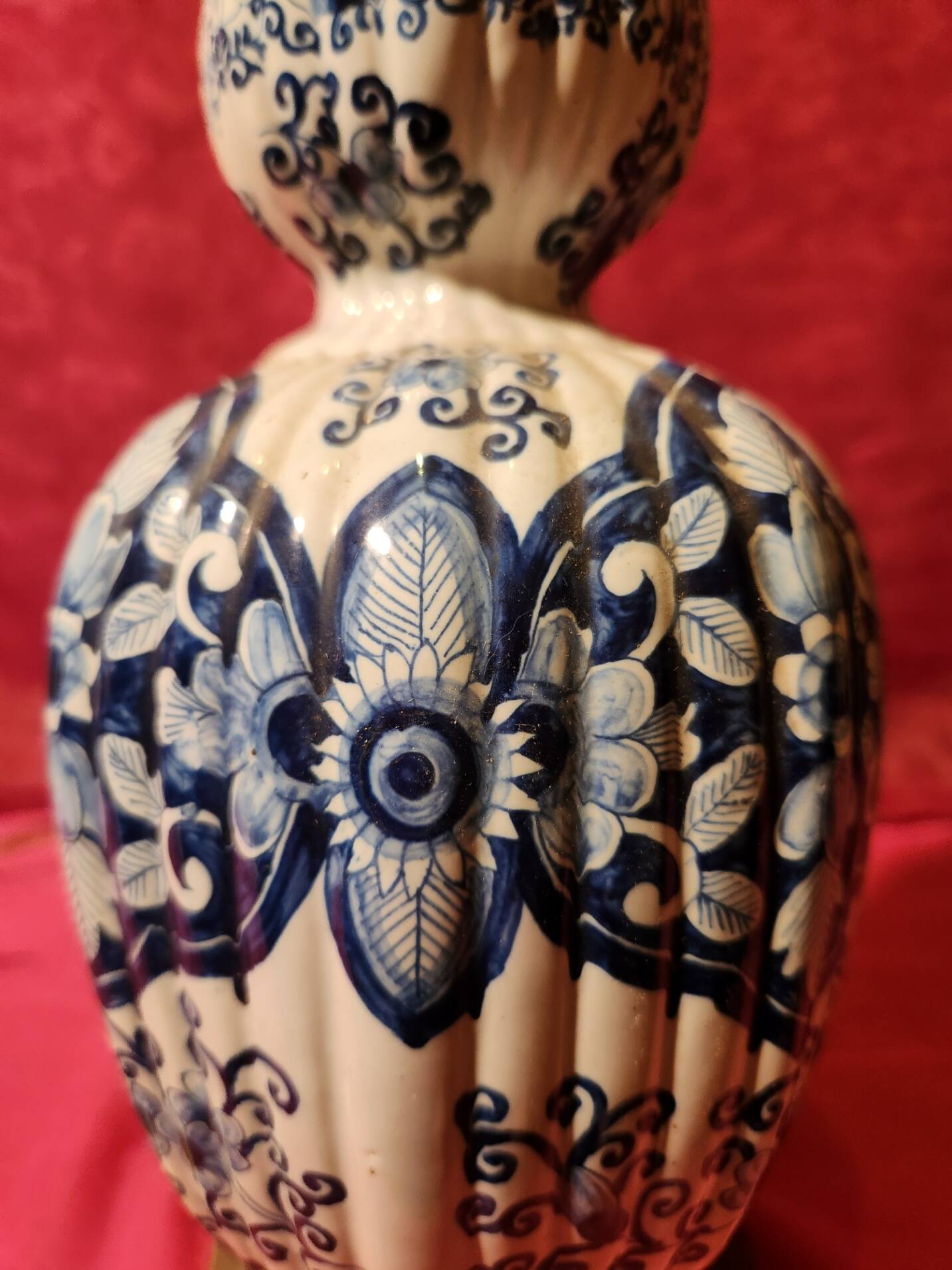 Antique ceramic lamp with brass or bronze base from the attic