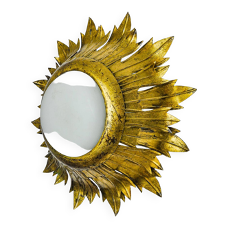 Sun wall lamp by ferro arte, metal and gold leaf, Spain, 1960