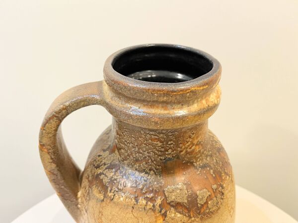 XXL Vase de sol en céramique beige marron Scheurich 417-42 Fat Lava West Germany vintage 1950s 1960s