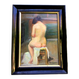 Robert Lemarriez. Nude from behind. Oil on panel, signed and framed.