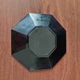 4 black tempered glass bowls Arcoroc OCTIME series, vintage, red border