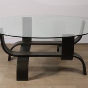 Vintage Fubo coffee table – curved wood & smoked glass – 1970s