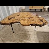 Tripod coffee table in natural solid elm magnifying glass