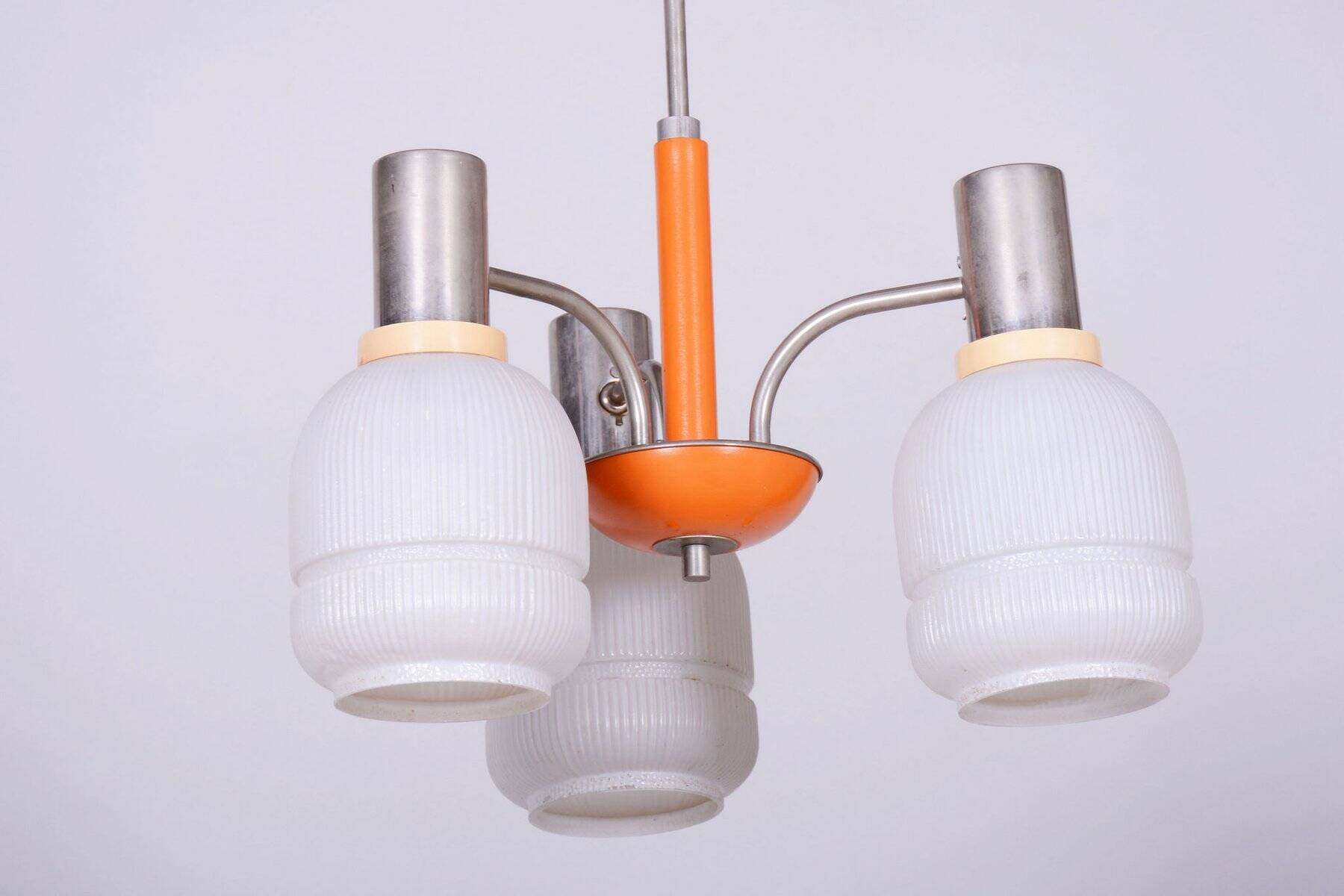 Mid-Century Chandelier in Chromed Steel and Glass from Drukov, Czech, 1970s