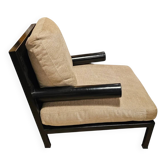 Armchair 'Baisity' by Antonio Citterio for B&B Italia with linen cushions / Frame covered in black leather