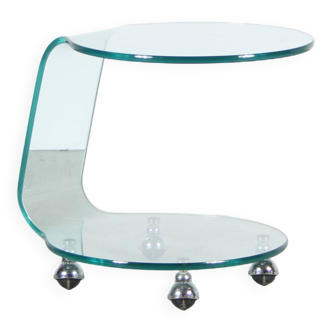 Chariot en verre courbé des années 1980 en provenance d'Italie