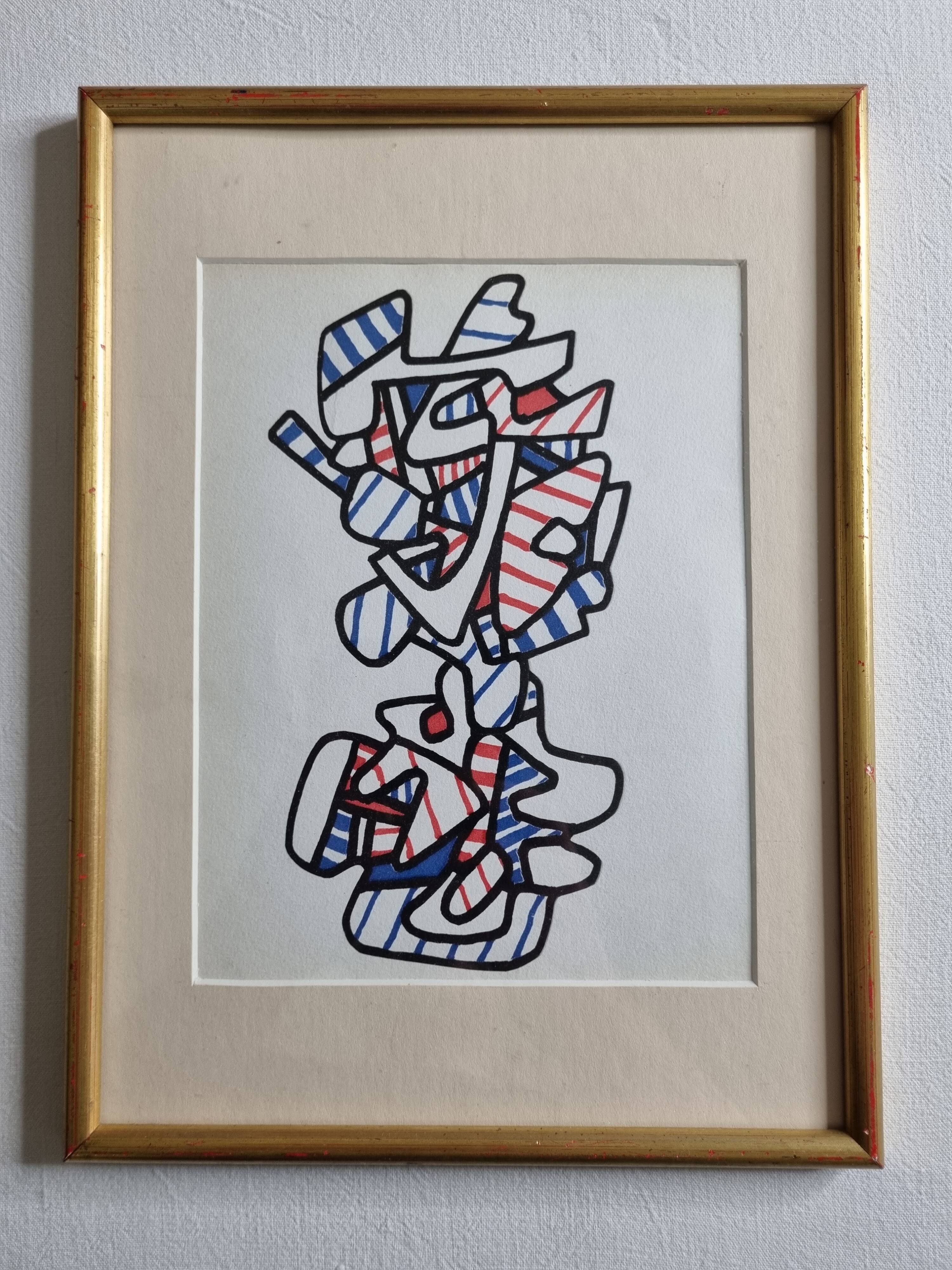 Sérigraphie d’après Jean Dubuffet,  encadrée, années 70, 23 x 31 cm