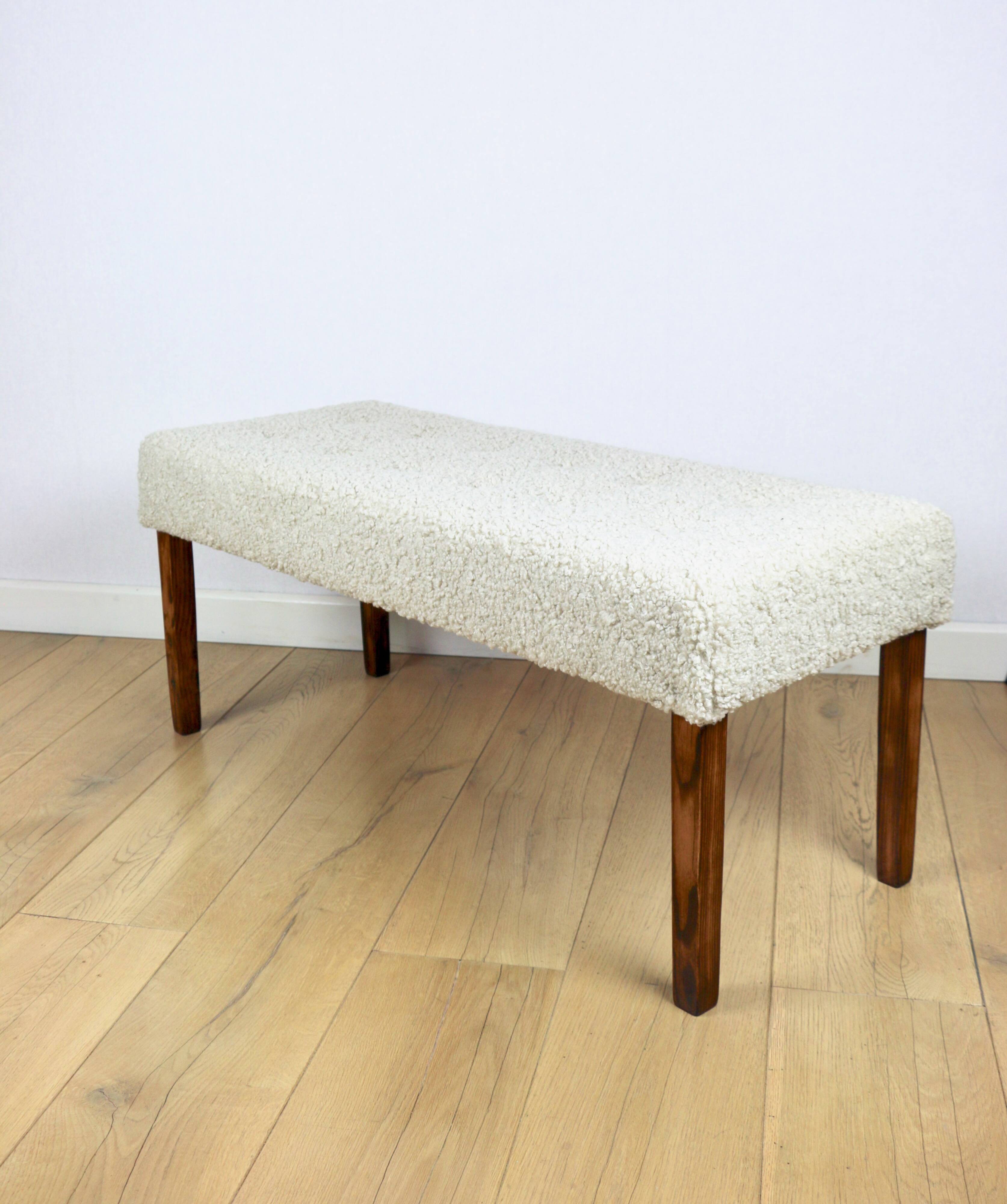 Beautiful vintage bench from the 90s - beige boucle long hair