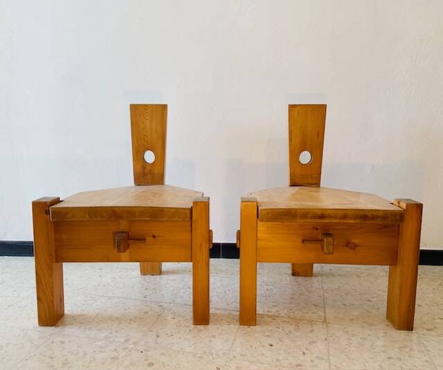 Pair of small pine chairs from the 1970s