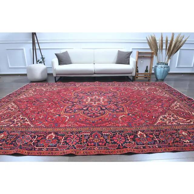 1960s Vintage Persian Handmade Wool Cotton Red Area Rug  242x339