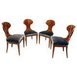 Biedermeier Ballon Chairs, Ash Veneer, Grey Velvet, Vienna, 1900, Set of 4