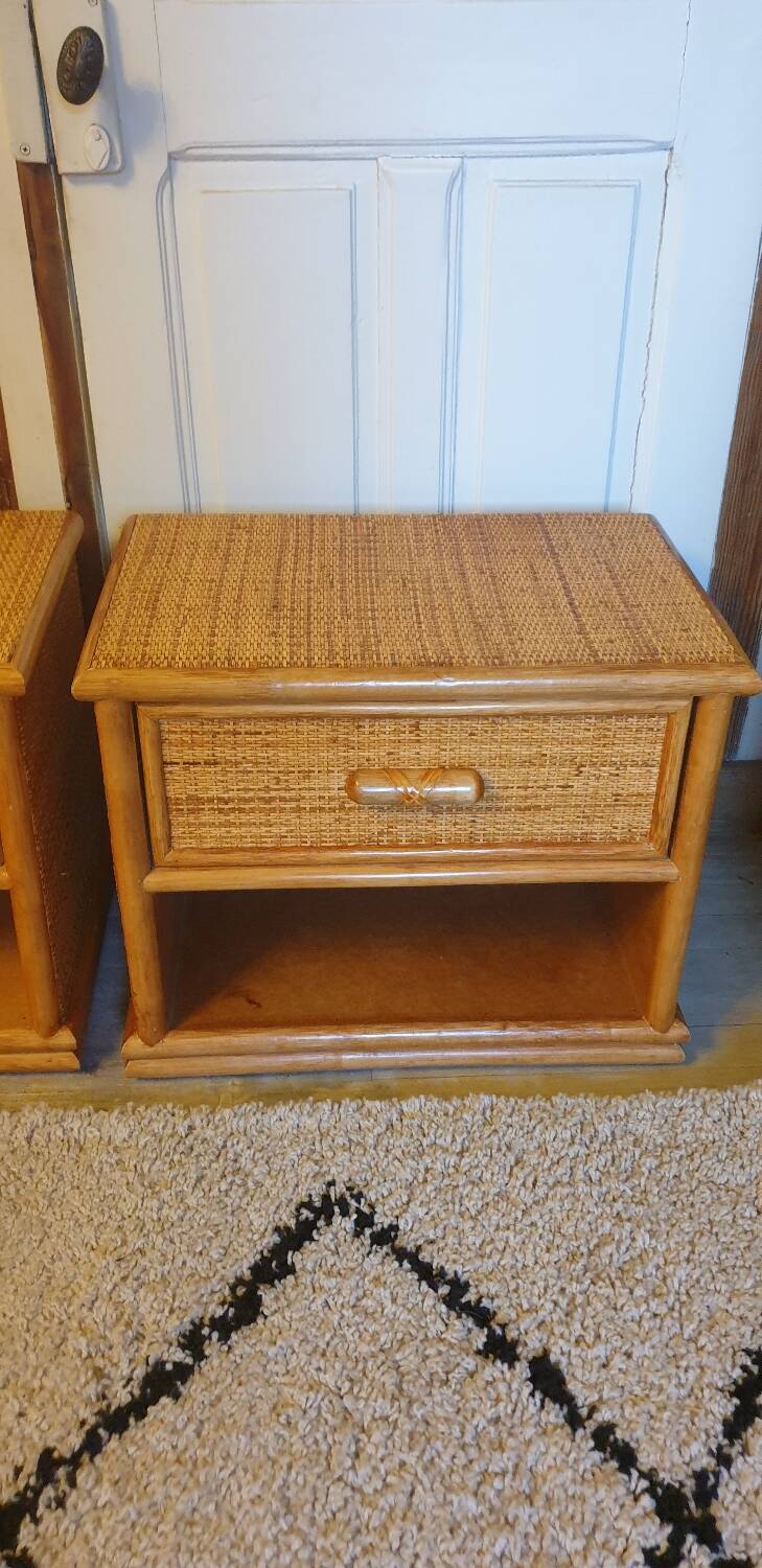 Pair of rattan bedside tables