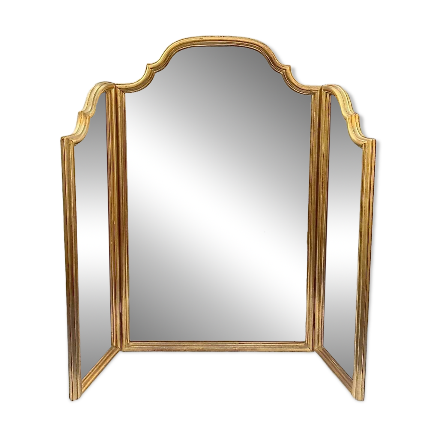 Large vintage triptych mirror in gilded wood, Deknudt - 81 x 100 cm