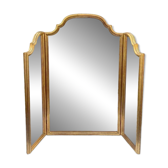 Large vintage triptych mirror in gilded wood, Deknudt - 81 x 100 cm