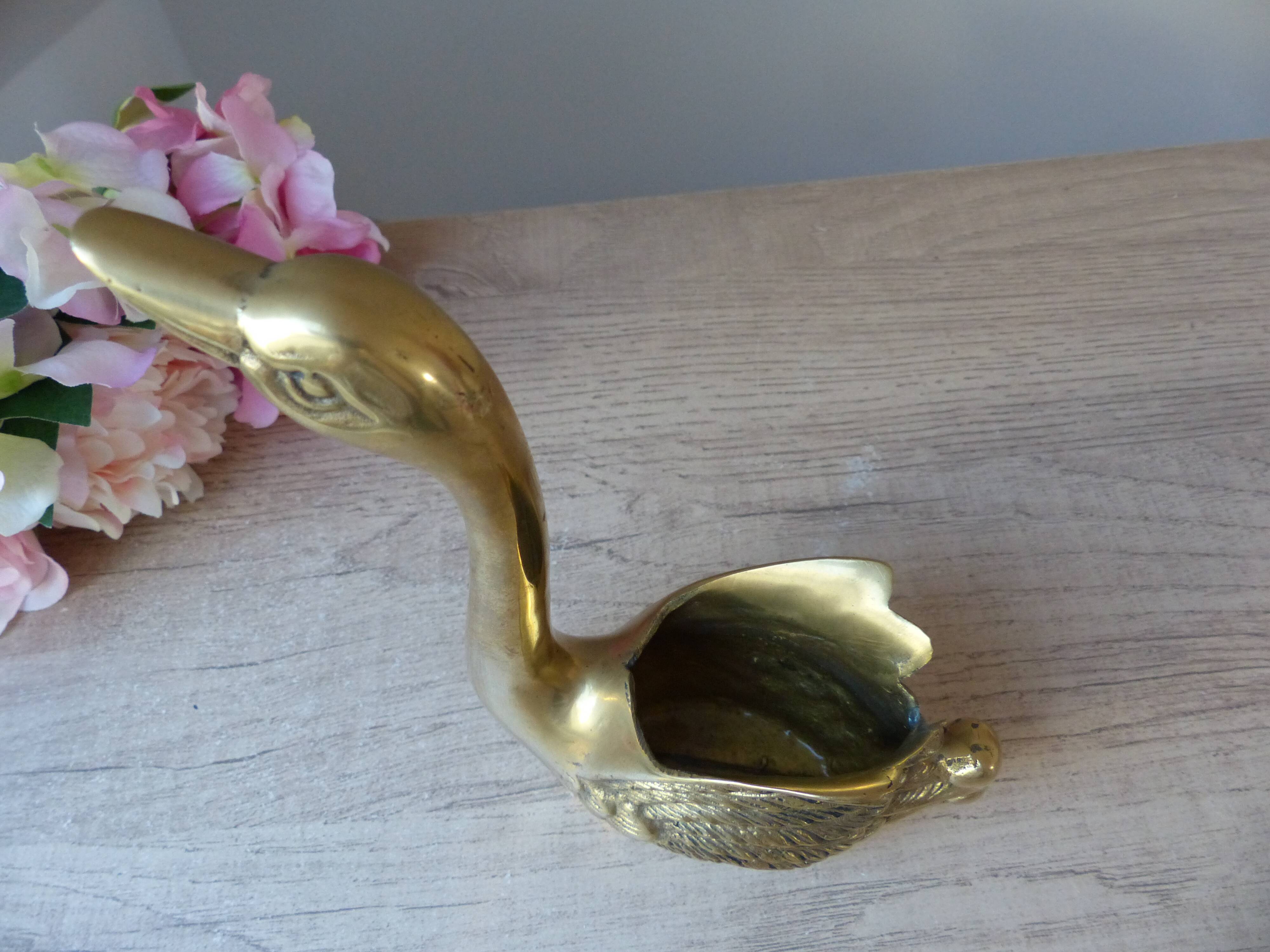 Vintage Solid Brass Swan Bird Figurine