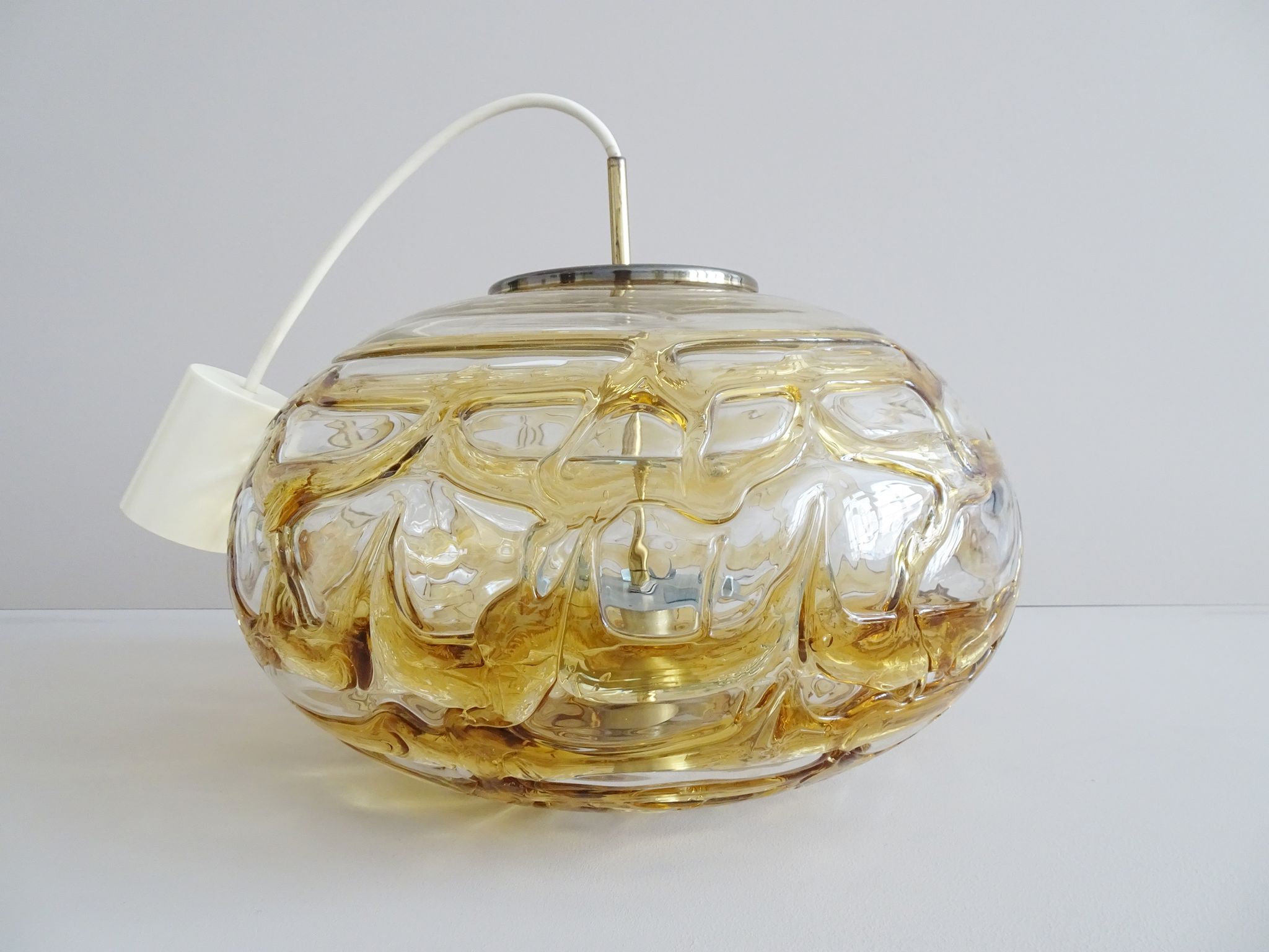 Murano glass pendant lamp by Doria Leuchten, oval amber glass pendant lamp
