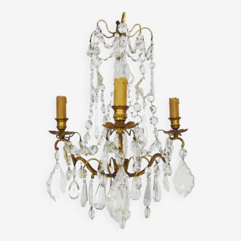 Old chandelier, suspension, Marie Thérèse light fixture with 3 lights with glass pendants. 60s