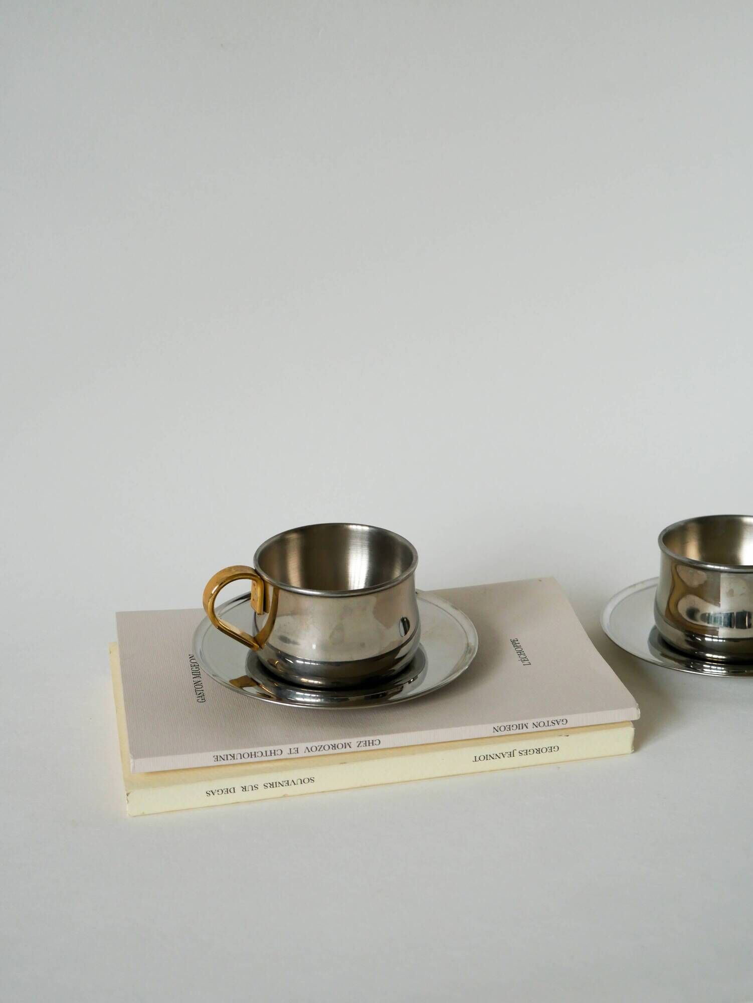Duo of double-walled stainless steel espresso cups Made in Italy, Design 1970