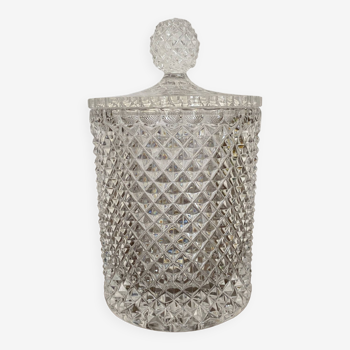 Bonbonniere, diamond-cut crystal pot with vintage lid