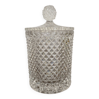 Bonbonniere, diamond-cut crystal pot with vintage lid