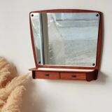 Scandinavian wall mirror in teak with drawers – mid-century Danish design